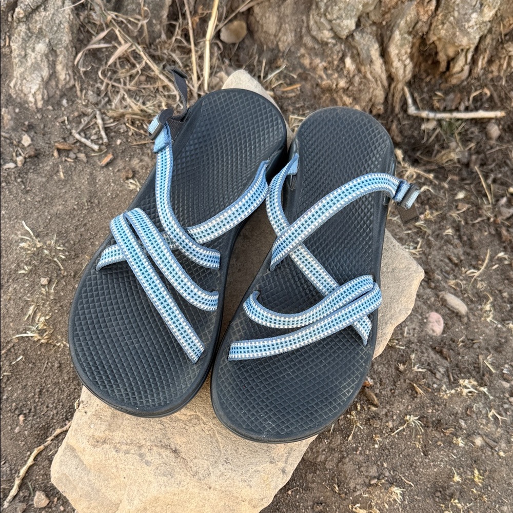 Chaco Black Sandals with Light Blue Straps